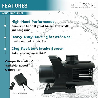 HALF OFF PONDS Submersible Water Pump, 14,800 GPH Pond Pump with 200FT Power Cord and 35.5FT Max Head, 1,100W Ultra Quiet Energy Efficient Pump for Koi Pond, Fountain, Waterfall, Water Garden, Skimmer