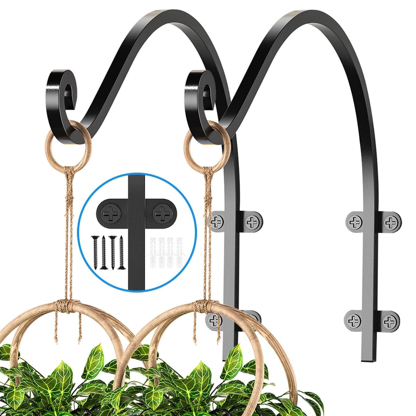 2Pack Heavy Duty Hanging Plant Brackets for Plants Basket Outdoor and Indoor, 16Inch Hanging Brackets Outdoor, 80lbs Holds Metal Plant Hanger Wall Hooks for Hanging Flower Pot Bird Feeder Lanterns