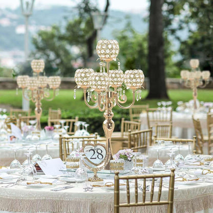 Kehail 5 Arm Gold Candle Holder 22.5 Inch Tall Crystal with Pendant, Romantic Home Decor Elegant Candlestick Holder for Dates Wedding Receptions Holiday Party Important Events