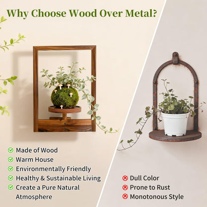 NATURE'S SOURCE Hanging Planters for Indoor Plants Wall Decor, Wooden Floating Shelves for Wall Planter, Window Plant Shelves Hold 22 lbs, Farmhouse Decor 16.5" x 11.8" (3 Pack)