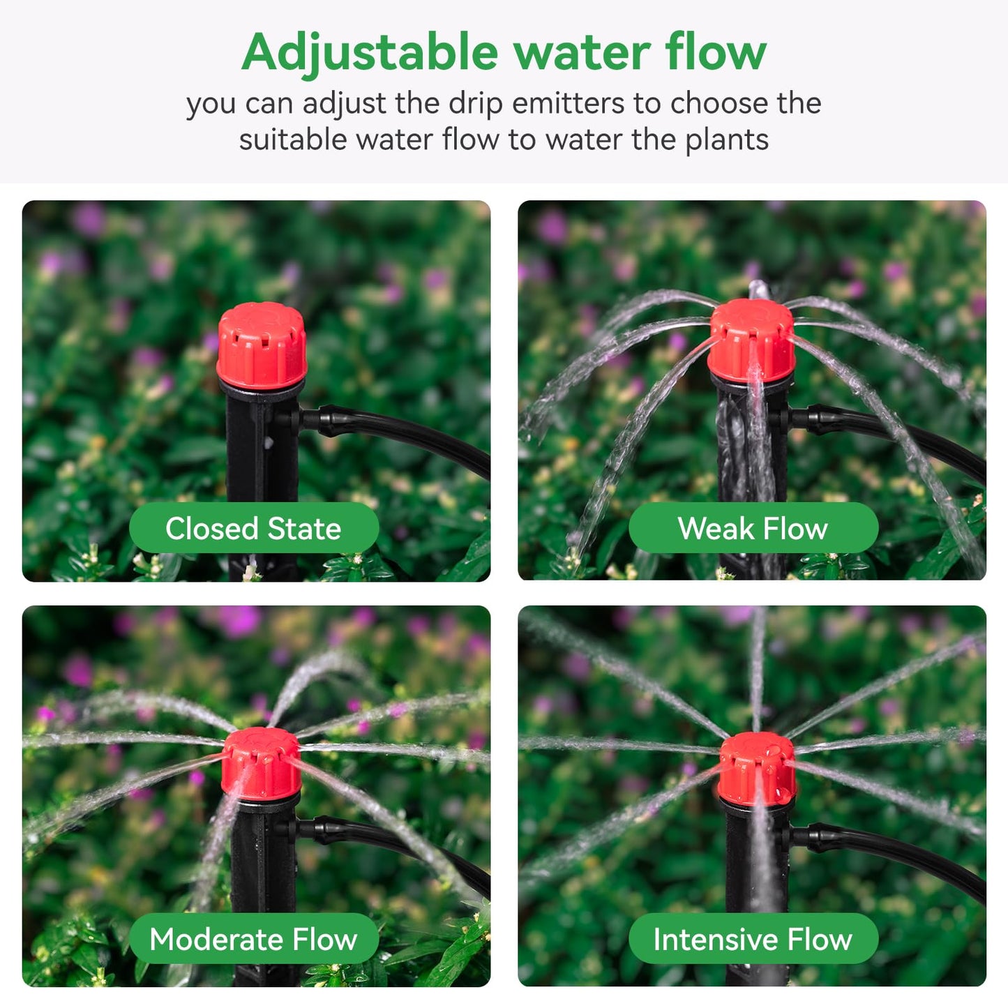 La Farah 100pcs Drip Irrigation Emitters for 1/4" Drip Irrigation Tubing,Adjustable 360 Degree Water Flow Drippers on 5" Arrow Stake, Garden Irrigation Drippers for (4-7mm) Watering System Kit