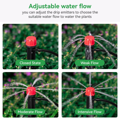 La Farah 100pcs Drip Irrigation Emitters for 1/4" Drip Irrigation Tubing,Adjustable 360 Degree Water Flow Drippers on 5" Arrow Stake, Garden Irrigation Drippers for (4-7mm) Watering System Kit