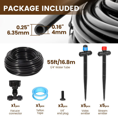 Eledom 55FT Quick-Connect Drip Irrigation Kit, Garden Watering System DIY Automatic Irrigation Equipment Set for Lawn Raised Bed Greenhouse Plant Watering with 1/4'' Tubing, Drip Emitters, Connectors