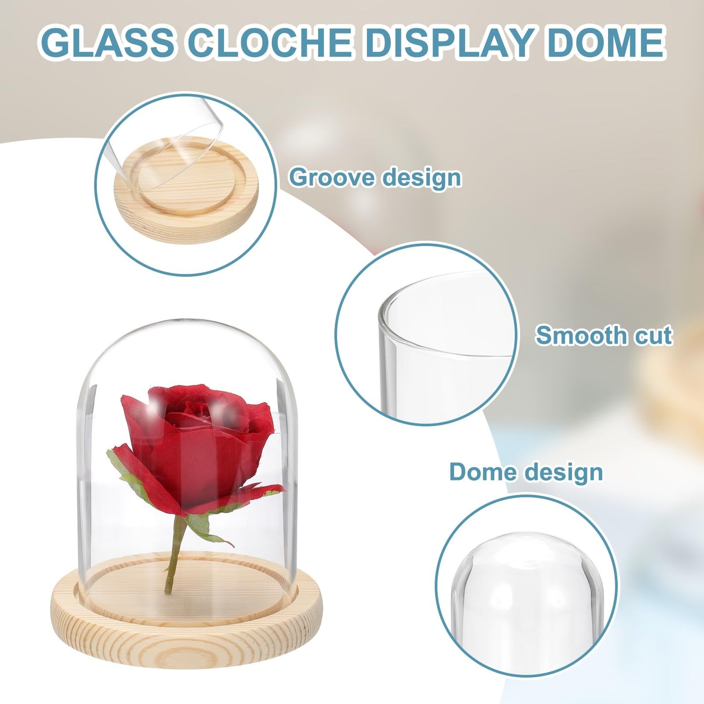 uxcell Glass Cloche Display Dome, 5.1" x 3.9" Glass Dome Display Case Wood Base Tabletop Jar Case Decorative Bell Jar for Plant Home Decor Office Wedding Party, Natural
