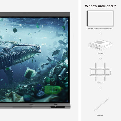 Tiburn INSPUR 65" Ultra 4K UHD Smart Board | Android 13 & Windows 11 Pro Dual OS, 8-Line Array Mic, Auto-Framing Webcam, Enterprise whiteboard for Office, Classroom, Conference Wall Mount Included