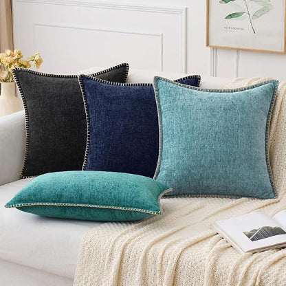 MIULEE Pack of 2 Euro Sham Pillow Covers 24x24 Inch Navy Blue Farmhouse Decorative Throw Pillow Covers with Stitched Edge Soft Chenille Solid Dyed Pillow Covers for Bed Sofa Couch Living Room