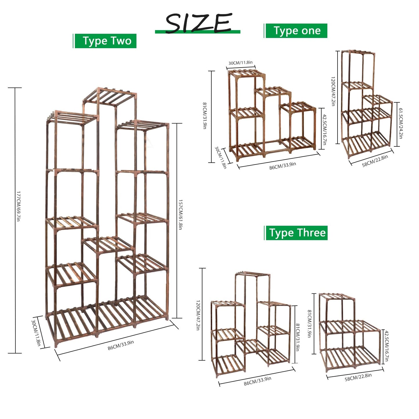 XXXFLOWER Plant Stand Indoor Outdoor 13 Tiers Wood Plant Shelf+ 2 Pack Hanging Baskets Plastic Flower Pot（Green）