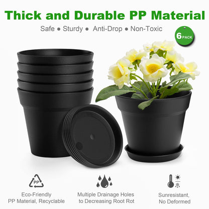 FHWTY 6 Pack 7in Plastic Plant Pots Black & 6 Pack 7in Plastic Plant Pots Terracotta