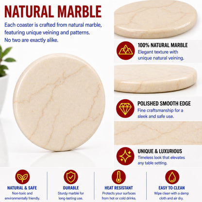Creative Home Natural Champagne Marble Drink Coasters Set for Table Protection, Luxury Stone Beverage Coasters for Coffee Table, Kitchen, Dining Room and Bar