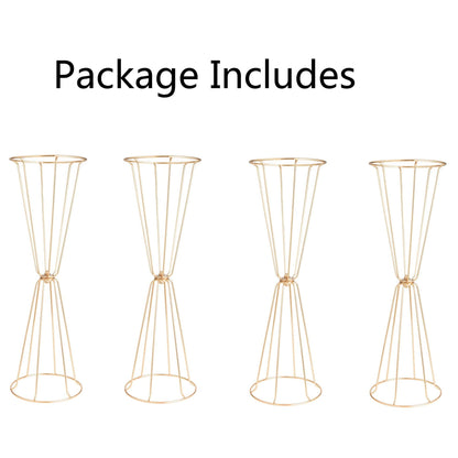 Gold Vases Centerpieces for Wedding Geometric Metal Flower Stand for Tables Bulk, 4pcs 23.6” Tall Trumpet Vases for Centerpieces Party Dinner Anniversary Ceremony