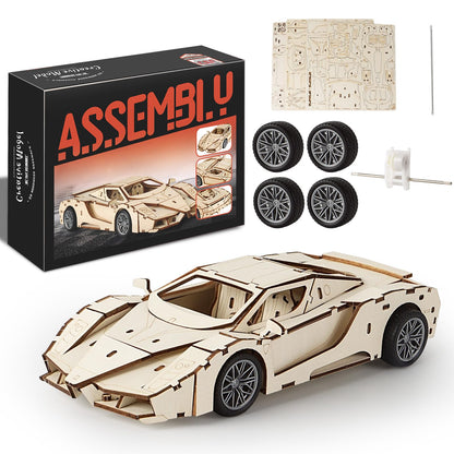 MOCBURIKU 3D Wooden Puzzles Model Car Kits to Build for Adults, Beginner-Friendly Pull Back Sport Car Building Toys, Wood Craft Gift for Boys and Men on Birthday Christmas