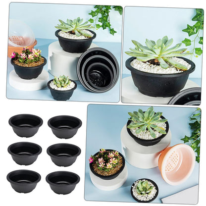 KONTONTY 6.10 Inch Shallow Plastic Succulent Planter Set of 6 Hollow Bottom Lightweight Flower Pots for Indoor Outdoor Gardening and Plant Containers