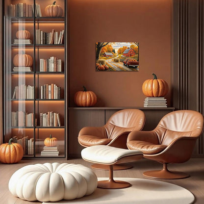 YMXDYMJSW Fall Pictures Wall Decor Pumpkin Wall Art Autumn Farmhouse Barn Canvas Prints Country Landscape Paintings for Thanksgiving Kitchen Framed (Orange,18L x 12W)