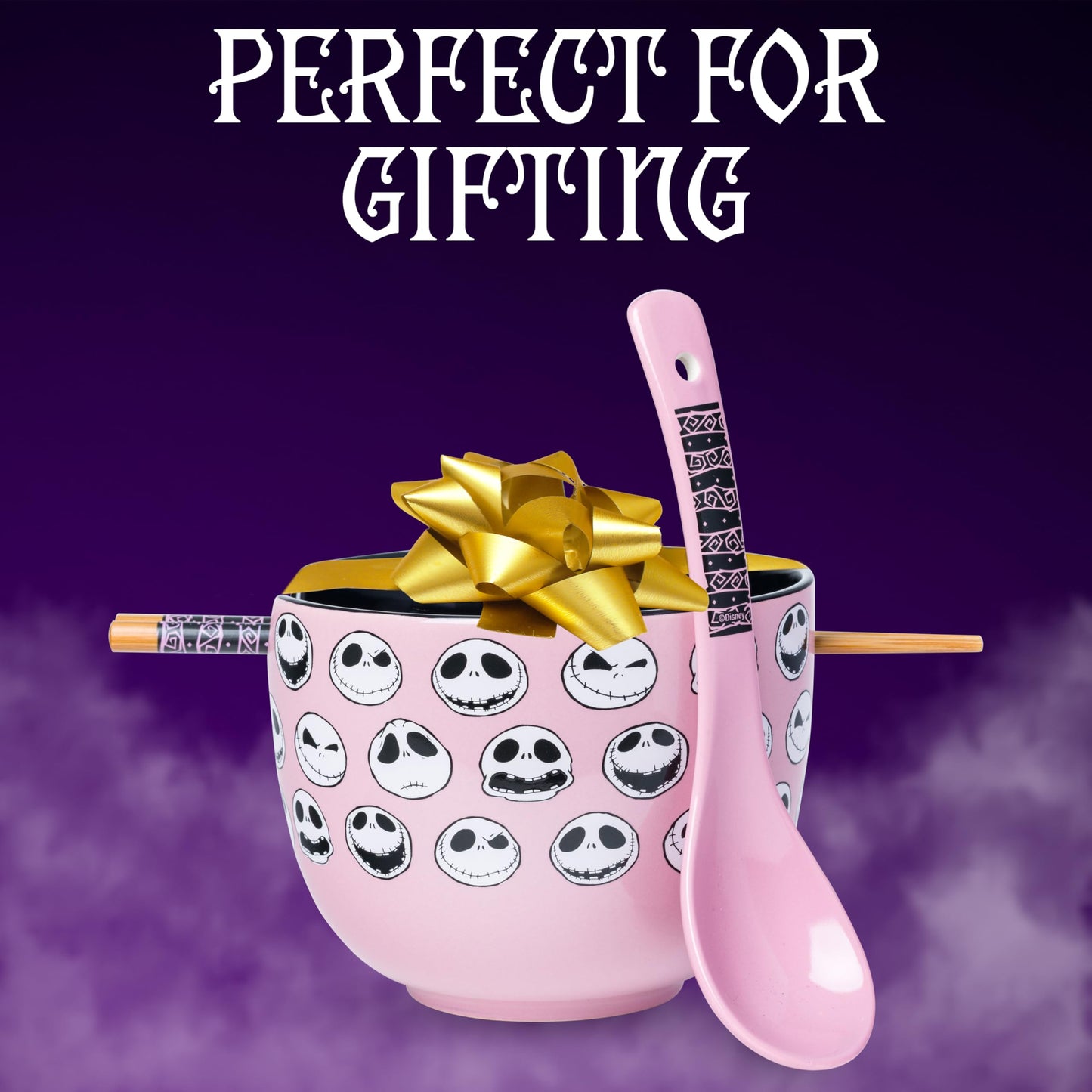 Silver Buffalo Disney Tim Burton's Nightmare Before Christmas Jack Skellington Different Emotions Faces Ceramic Ramen Noodle Rice Bowl with Chopsticks and Spoon, Microwave Safe, 20 Ounces