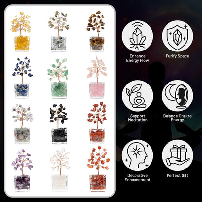 Orientrea 12Pcs Mini Crystal Tree Set, Healing 7 Chakra Tree of Life for Office & Home Decor, Positive Energy, Crystals and Healing Stones for Women, Sister, Mom, Coworkers