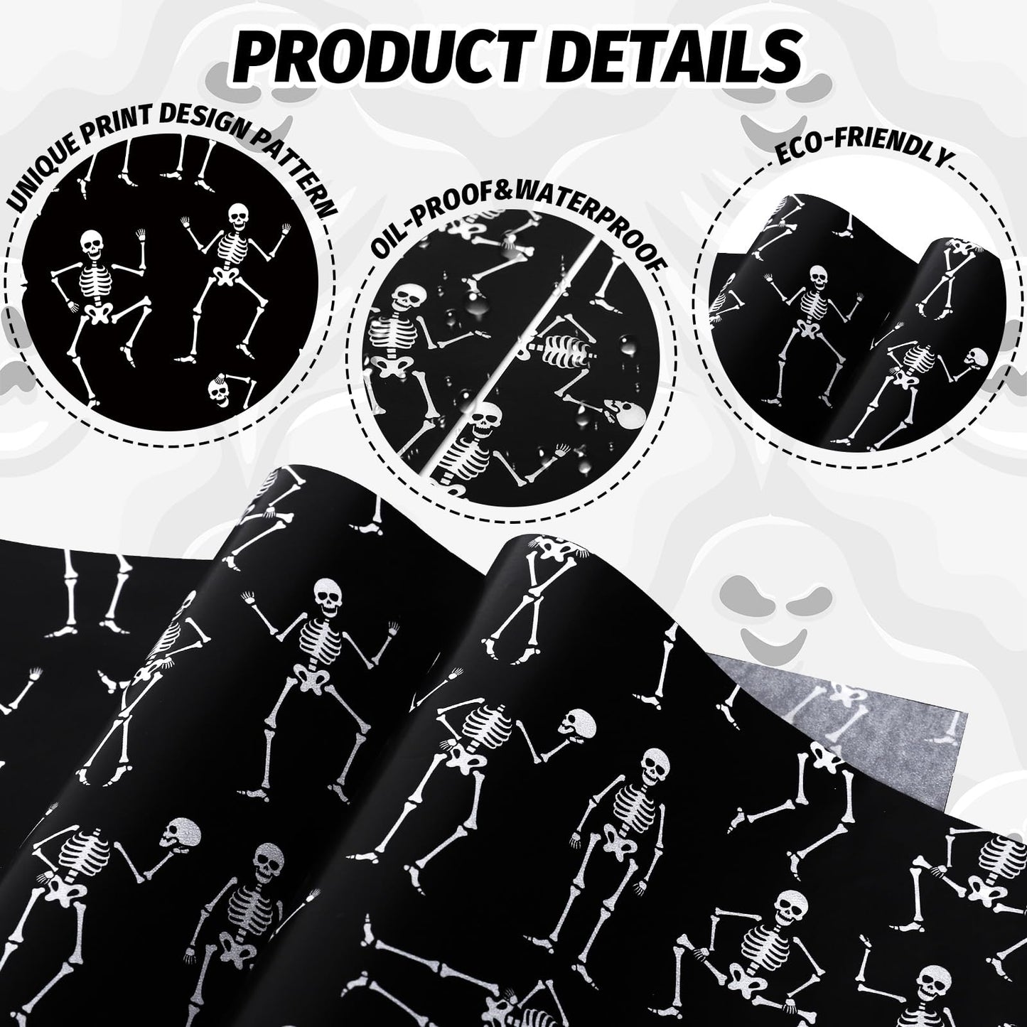 JarThenaAMCS 240Pcs Halloween Skeleton Wax Paper Sheet Black White Skeleton Deli Paper Food Wrapping Paper Waterproof Oil Proof Paper Liners for Party Picnic Kitchen Baking Supplies, 9.8 x 8.3 Inch