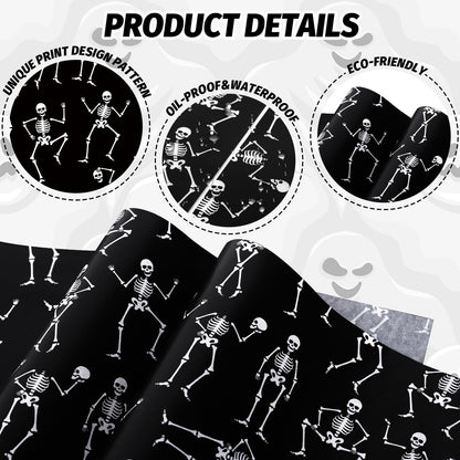 JarThenaAMCS 240Pcs Halloween Skeleton Wax Paper Sheet Black White Skeleton Deli Paper Food Wrapping Paper Waterproof Oil Proof Paper Liners for Party Picnic Kitchen Baking Supplies, 9.8 x 8.3 Inch