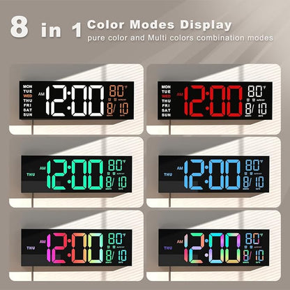 JALL 13" Large Digital Wall Mount Clock, Count Down Timer, Alarm, Big LED, DST, Temperature for Living Room Classroom Desk, Xmas, Birthday Gift for Senior Mom Dad, RGB