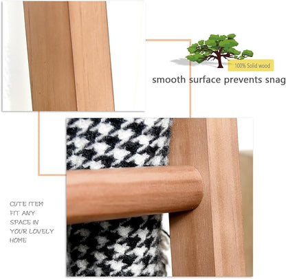 FUIN 6ft Wooden Natural Blanket Ladder Living Room Decorative Wall Leaning Farmhouse Quilt Display Holder Rustic Wood Towel Rack for Bathroom