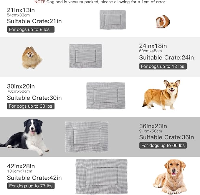BVAGSS Dog Bed Mat,Reversible Crate Pad, Memory Foam Beds, Soft Warm Pet Cushion for Small Medium Dogs, Washable Pet Sleeping Mattress Kennel Bed Pad XH079 (24''x18''x1.6'',Grey)