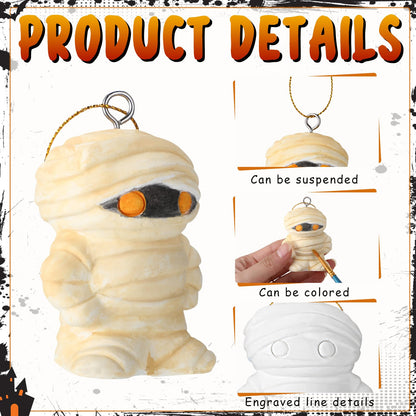 Glimin 24 Pcs Halloween 3D Ceramics to Paint Make Your Own Kit Unpainted Ceramic Pumpkins Ghost Plaster Bulk DIY Keychains Ready to Paint Figurines Halloween Hanging Ornaments for Crafts, 6 Styles