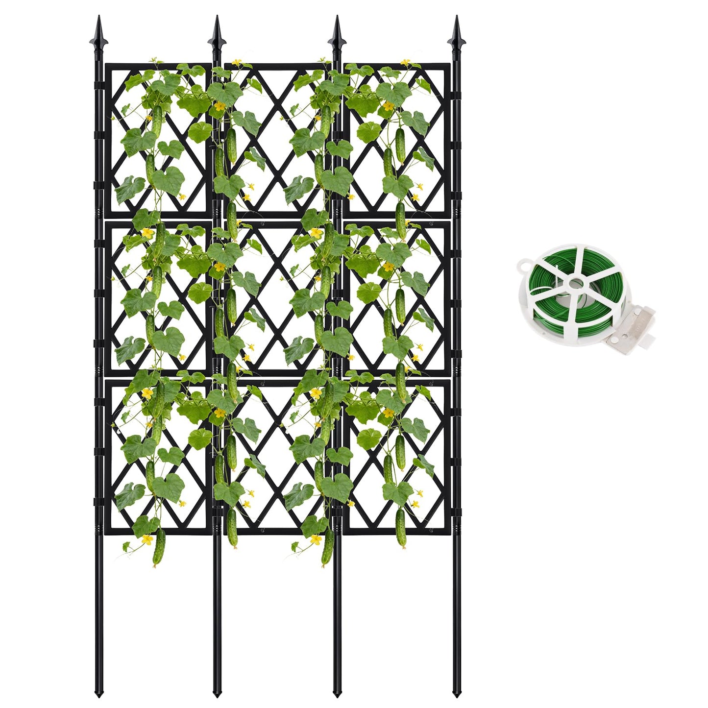 5.25FT Garden Trellis for Climbing Plants Outdoor, Black Iron Pipe Support Fence,Metal Wall Lattice Climbing Frame for Potted Plants Indoor for Ivy Vines Vegetable Flower, Patio, Lawn, Yard, Backyard