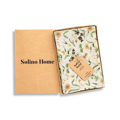Solino Home 100% Pure Linen Cloth Napkins Set of 4 - Multicolor Floral Print Dinner Napkins 20 x 20 Inch - Handcrafted and Machine Washable - Fall Botanical Print