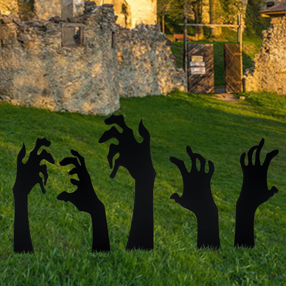Anditoy 5 Pack Halloween Black Hands Yard Signs with Stakes Scary Silhouette Halloween Decorations for Outdoor Yard Lawn Garden Decor