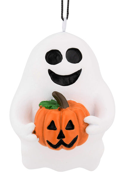 Tree Buddees Cute & Spooky Friendly Ghost Holding a Pumpkin Halloween Christmas Ornaments