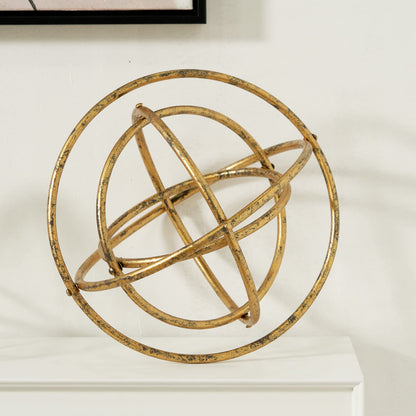 HLQMFHT 8 inches-Golden Iron Sphere,Foldable Geometric Sculpture Decorative Sphere,Tabletop Decorations for Living Room, Study，Bedroom，Modern Home Decor Accents