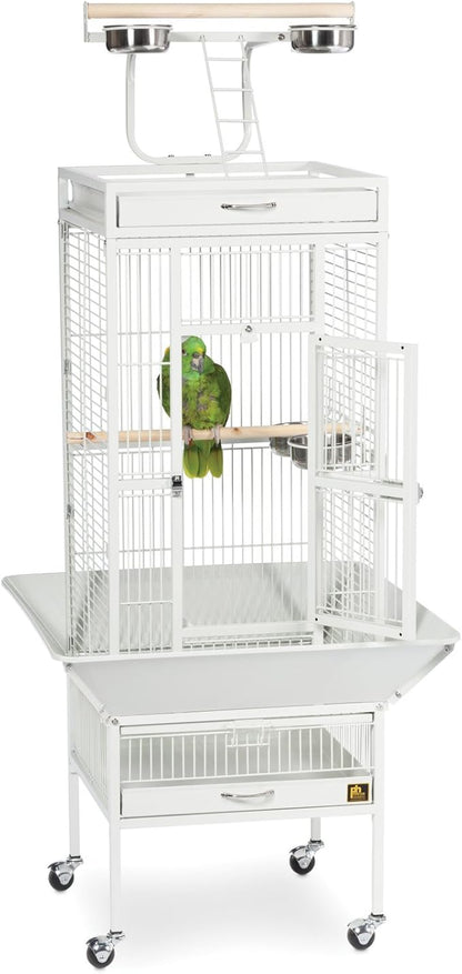 Prevue Pet Products Wrought Iron Select Bird Cage - Durable Steel Cage with Rolling Stand and Seed Guards, Ideal for Cockatiels and Medium Birds - Black Hammertone