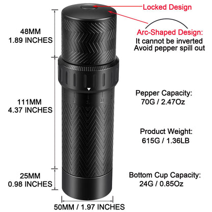 Heavy Duty Manual Pepper Grinder Mill - 10X Fast Grind & External 12-Level Coarseness Adjuster, Aerospace Aluminum with Steel Burr for Kitchen, BBQ and Restaurant