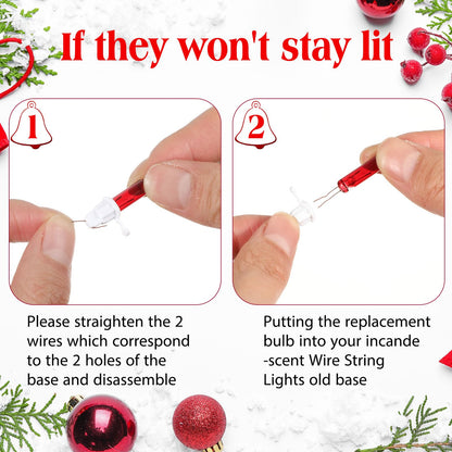 Mudder Christmas Tree Light Bulbs 200 Count Mini Incandescent 2.5V White Base with Red White Bulbs
