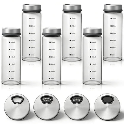 Ckhoid 6 Pcs Large Salt Pepper Shakers with Adjustable Outlet Holes, 10 oz Clear Glass Salt & Pepper Shakers Bottles Dispensers with Stainless Steel Removable Lids for Kitchen Restaurant BBQ Camping
