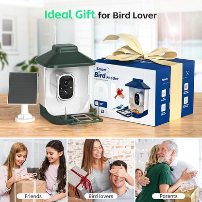Smart Bird Feeder with Camera, AI Identify Bi rd Species Solar Powered,Full HD Live Video Bird Feeder Camera, 2.4Ghz WiFi, Instant Arrival Alerts - Best Gifts for Bi rd Lover