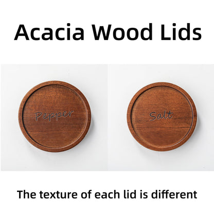 Adewnest Ceramic Salt and Pepper Bowls: 10 oz Stackable Spice Cellar with Wooden Lid - Stacked Seasoning Storage Containers for Kitchen Countertop - White, Set of 2
