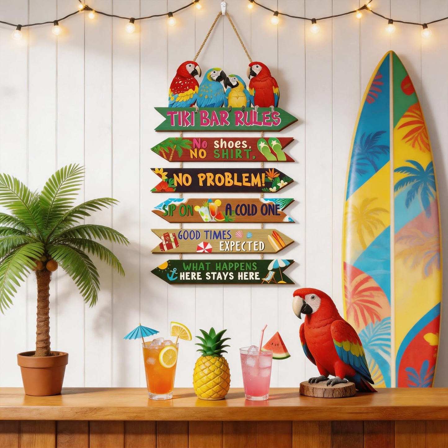 HOURIA Tiki Bar Decor, Wooden Summer Beach Tiki Bar Sign for Outside Patio Home Pub Pool Backyard,Funny Hawaiian Luau Tropical Party Decorations,11.4“X18.5”