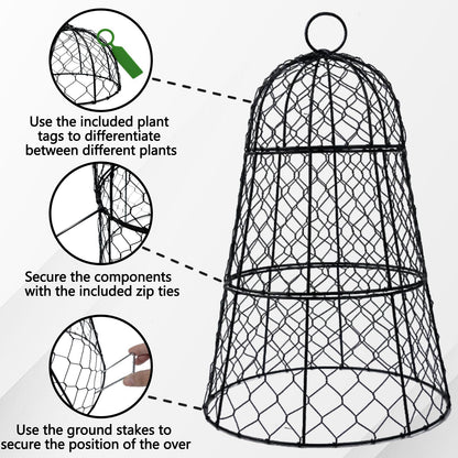 6 Pack 11.4" D x 17.7" H Garden Cloches for Plants,Rustproof Chicken Wire Cloches Flip-Top Design,Upgraded Triple Combination,Plant Protectors from Animals,Ideal for Outdoor Plant Protection