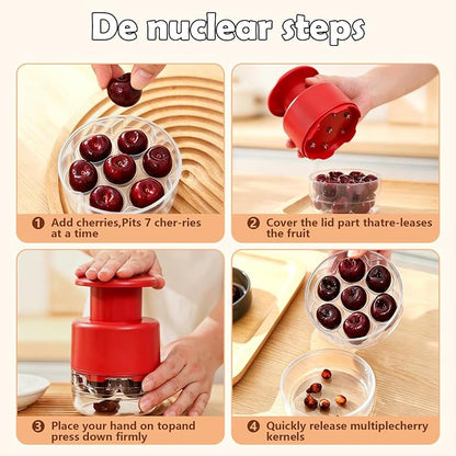 Cherry Pitter Tool 7-in-1 Stainless Steel Cherry Pitter with Splatter Guard, Easy Push Button Cherry Pitter Tool for Cherries Olives and Fruits, Food Grade Cherry Seed Remover