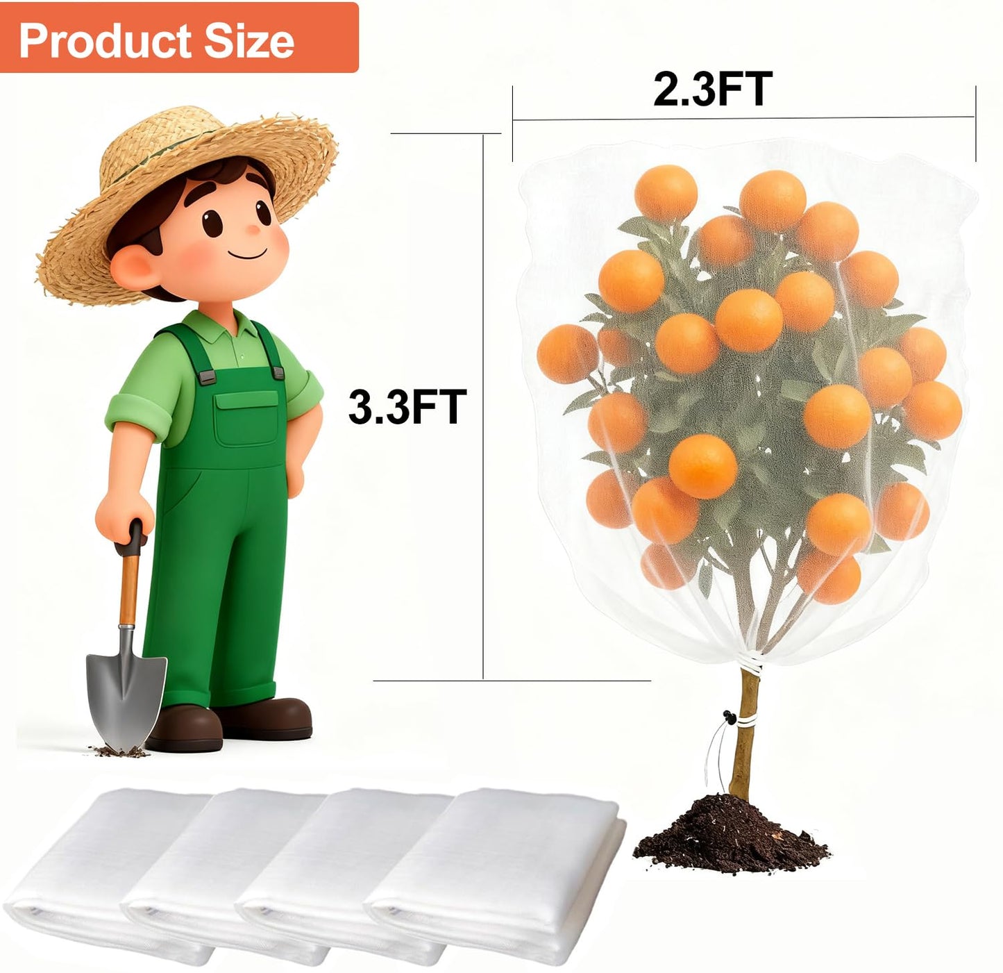 Garden Mesh Netting with Drawstring & Zipper,4PACK 2.3Ft x3.3 FT Mesh Netting Pest Barrier Protection Bird Mosquito Net Plants Cover for Patio Vegetable Plants Fruit Tree