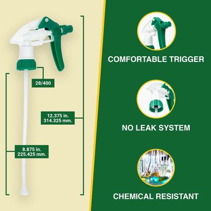 Heluva Green Spray Bottle Nozzle Replacement, Bottle Tops Only - Sprayer Nozzle Triggers for Heavy Duty, Commercial, Home Cleaning Solutions - Fits 8,16,24,32 oz Plastic & Glass Bottles, Green 24 pack