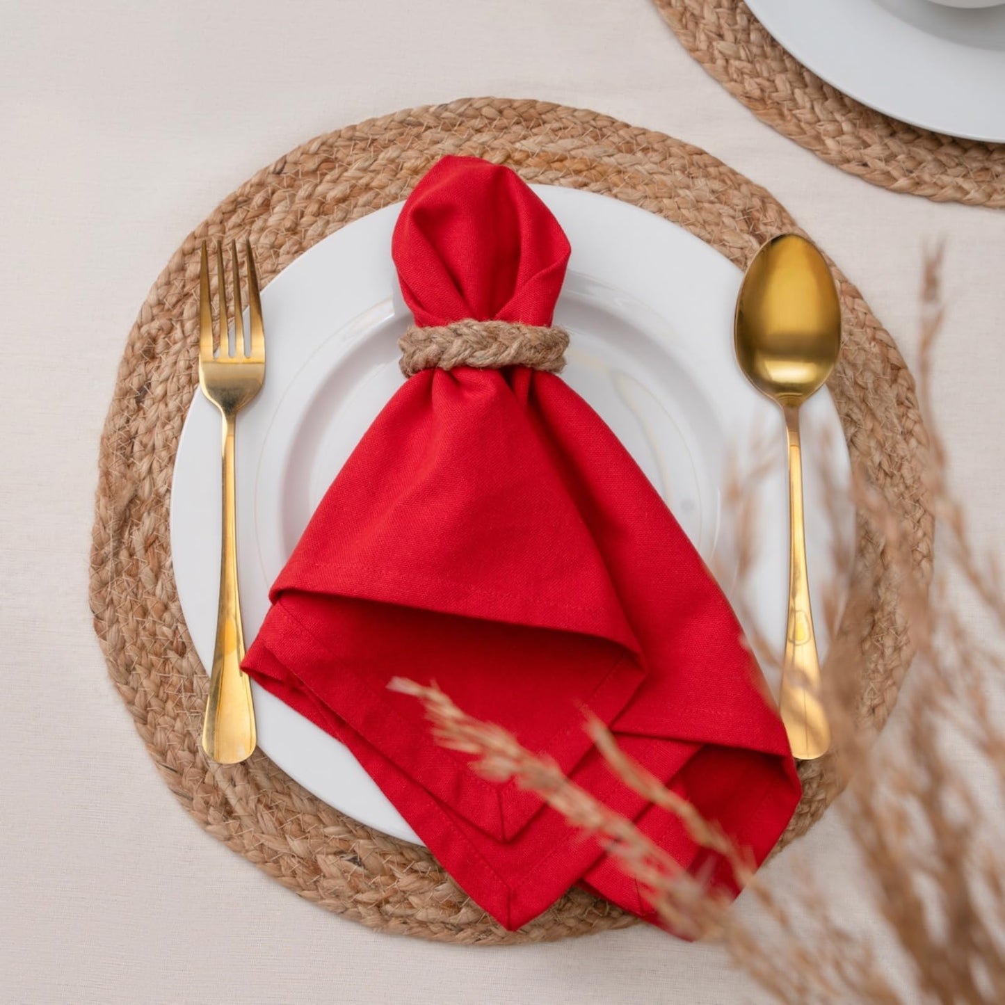 Blue Needles Solid Cloth Napkins Set of 6 Red 100% Cotton Dinner Napkins 18x18 inches - Soft, Reusable, Absorbent & Washable Linen, Ideal for Valentine's Day Events, Parties & Everyday Use