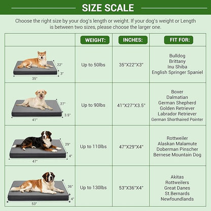 Vonabem Outdoor Waterproof Dog Bed Washable, Large Crate Pad 35 inch, Cooling Wipeable Leather Pet Beds with Removable Cover Reversible, Orthopedic Foam Anti-Slip Kennel Pads 35"x22" Grey