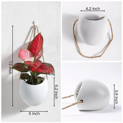 Kvetto Set of 3 Ceramic Wall Vases - Hanging Pocket Planters for Indoor Plants, Wall Decor for Entryway Hallway Bathroom Living Room Dining Room