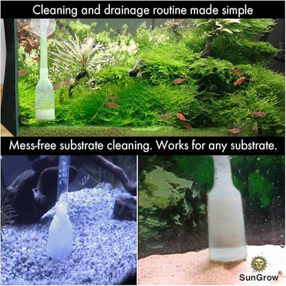SunGrow Water Siphon Pump for Fish Tank with Priming Bulb, 3.5" Nozzle Net, 65-Inches, Long Nozzle Sand Cleaning Kit, Fish Gravel Vacuum to Clear Water, Aquarium Siphon Tank, 2-Minutes to Assemble