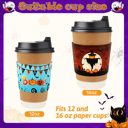 NOVWANG Halloween Cup Sleeves 54Pcs 9 Designs for 12oz 16oz Hot Cold Cups