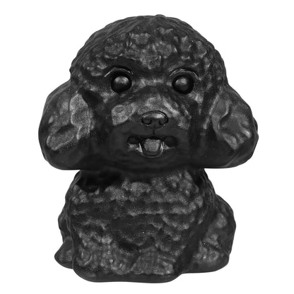 TUMBEELLUWA Black Obsidian Poodle Dog Figurine Carved Crystal Puppy Statue Stone Animal Sculpture for Home Table Shelf Decor