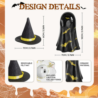 Cute Ghost Wearing a Hat for Halloween Decor Indoor, 3D Resin Night Light, Simple Pottery Barn Halloween Decor for Party Bedroom Study Room Funny Gifts Indoor 3D LED Nightlight Figurine (Black)