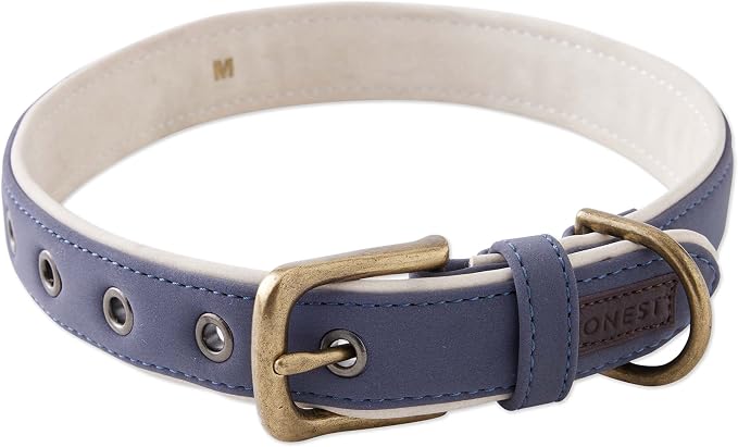 HonestBaby Collars and Leash Sets Braided and Vegan Suede for Dogs Organic Cotton for Pets, Navy/Natural, Large