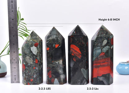 AMOYSTONE Healing Stone Tower Large African Bloodstone Healing Crystal Wand Hexagonal Point Obelisk Irregular 2-2.5 LBS, Spiritual Meditation, Reiki Chakra Gemstone Home Decor